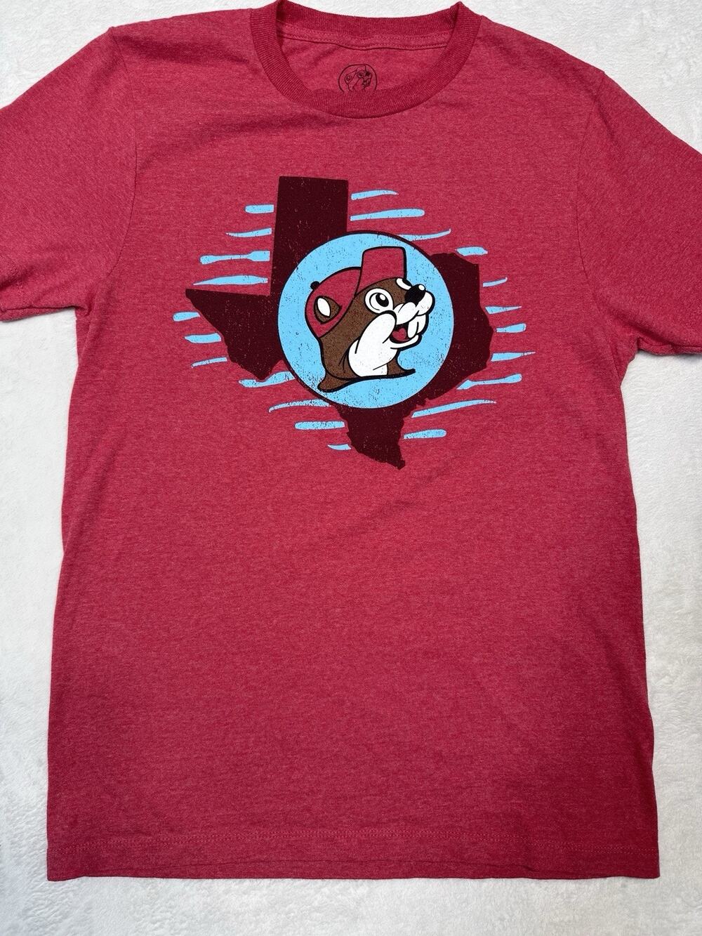 BUC-EES Light Red TEXAS THE FUN STORE Bucky T-Shirt SHIRT Size Medium